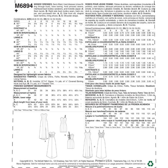 McCalls Sewing Pattern M6894 Dress Gown Cocktail Miss Size 4-12 - Picture 2 of 3